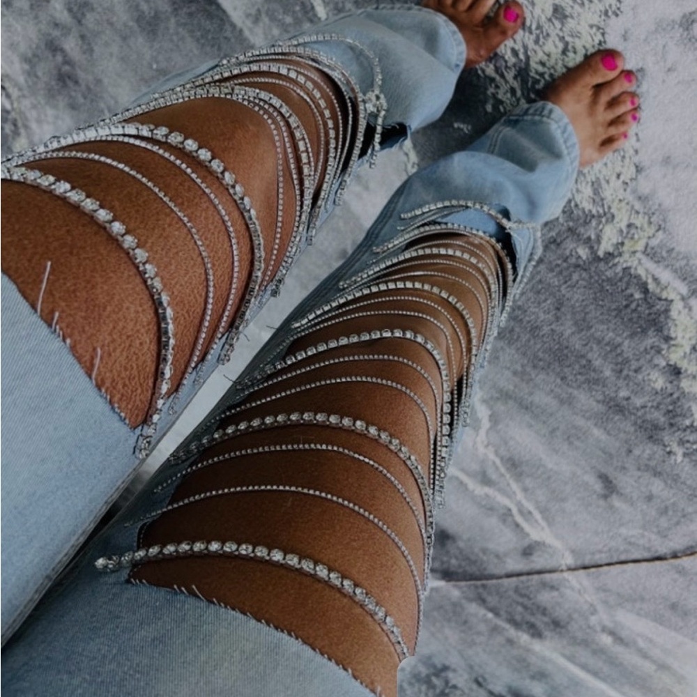 Stunning Women's Boot Cut Jeans with Rhinestone Chain Detail